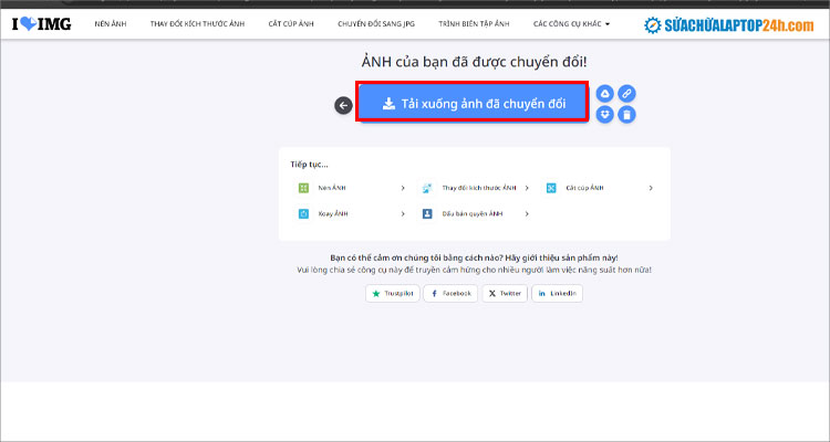 Chọn Tải xuống ảnh đã chuyển đổi