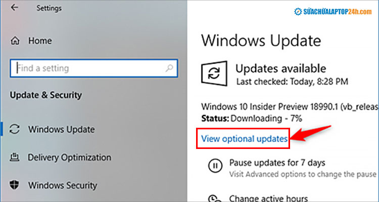 Chọn View optional update để cập nhật Driver