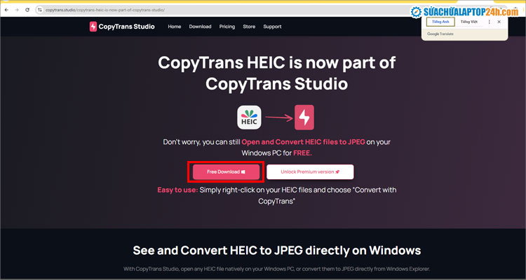 Chọn tiếp Free Download
