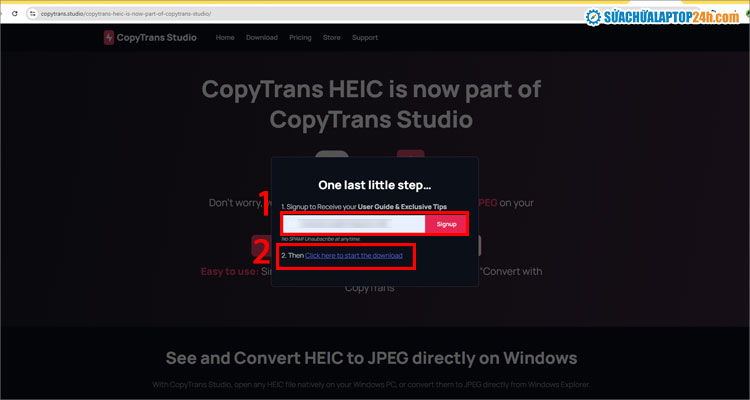 Nhập email đăng ký rồi nhấn vào đường link như hình