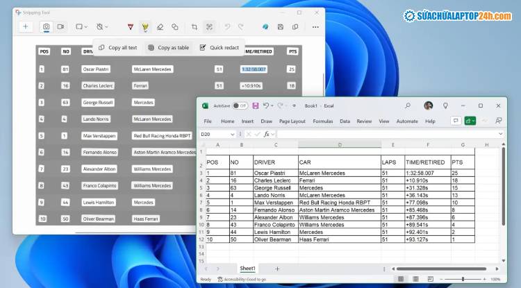 Bản cập nhật mới của Snipping Tool giúp sao chép bảng dữ liệu tiện lợi
