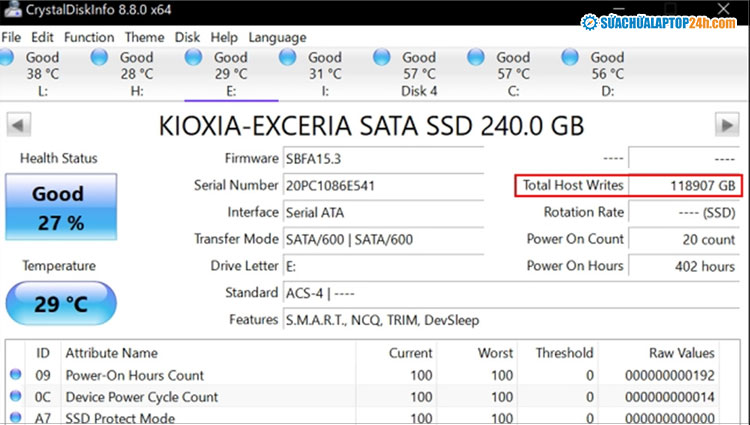 Kiểm tra dung lượng đã ghi của SSD