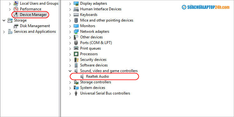 Mục Realtek Audio có thể có tên gọi khác tùy thiết bị