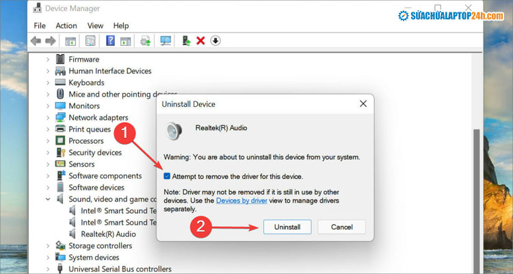Xác nhận gỡ cài đặt driver âm thanh Windows 11