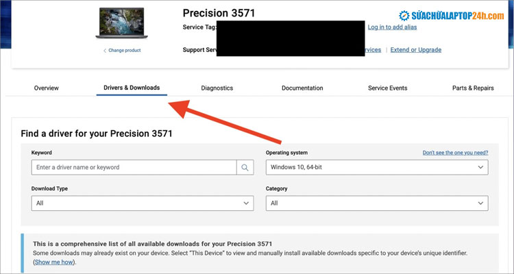Chọn Driver & Downloads