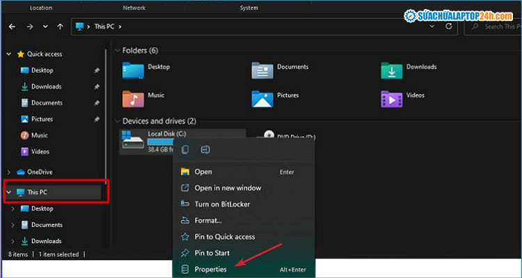 Chọn Properties như hình