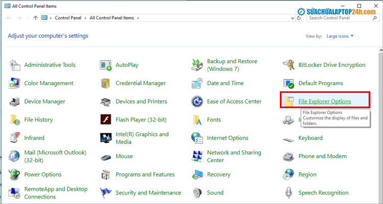 Chọn File Explorer Options
