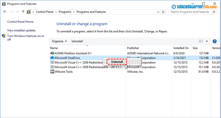 Chọn Uninstall để gỡ cài đặt phần mềm không cần thiết