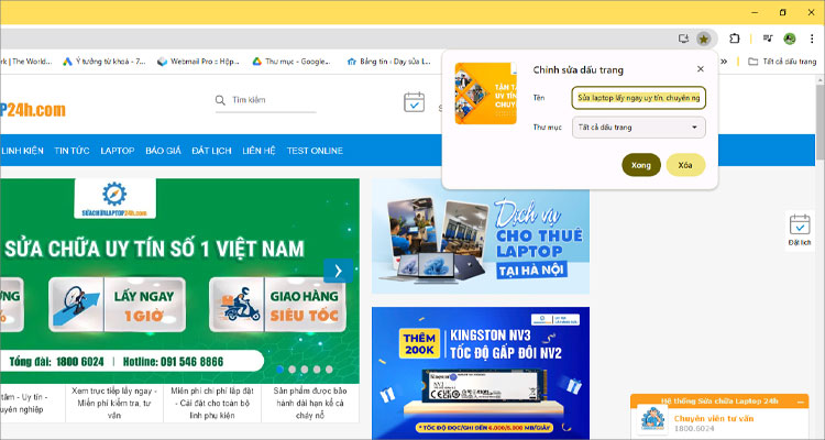 Thêm thanh dấu trang trên Chrome như hình