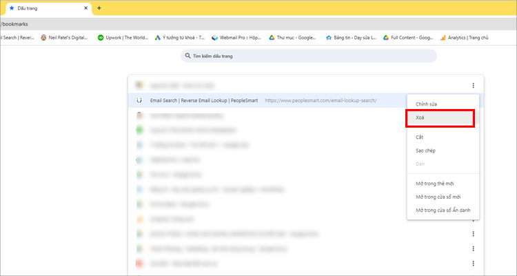 Xóa dấu trang trên Google Chrome như hình