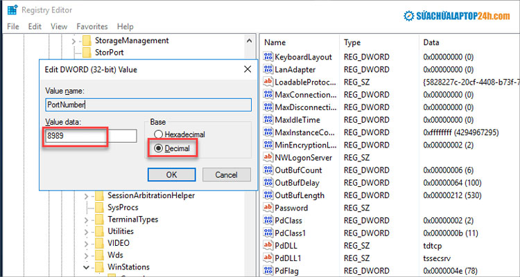 Điền giá trị port Remote Desktop muốn thay đổi