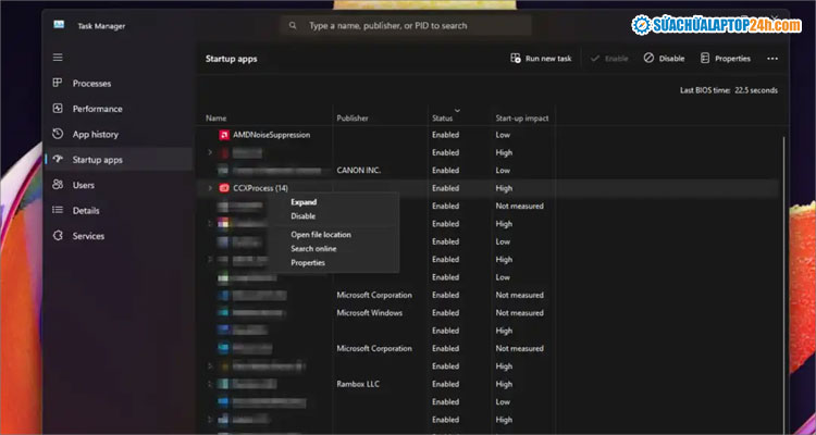 Tắt ứng dụng khởi động không cần thiết