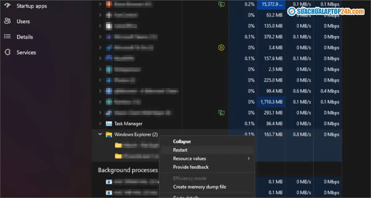 Khởi động lại Windows Explorer khi giao diện lỗi