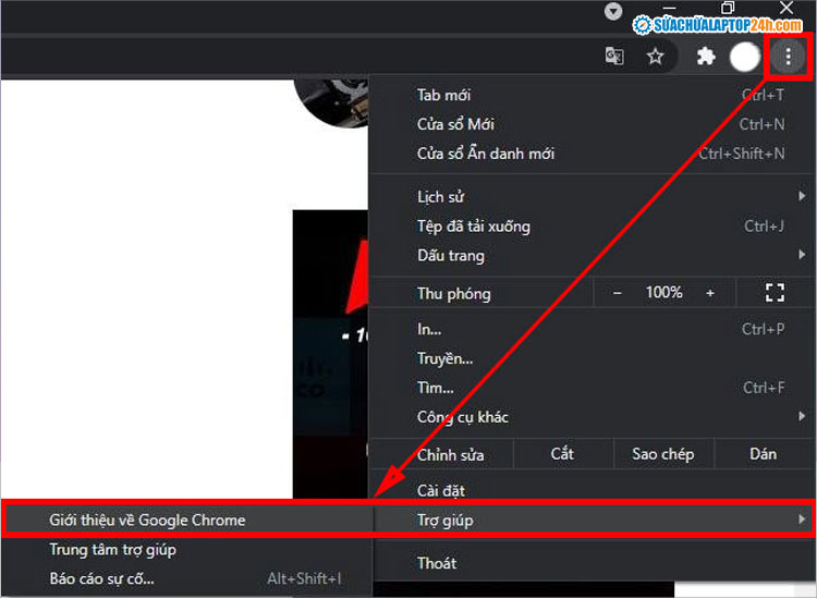 Chọn Giới thiệu về Google Chrome