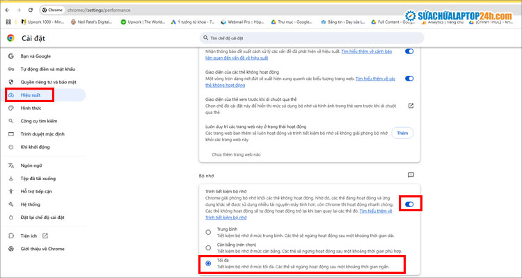 Chọn trình tiết kiệm bộ nhớ tối đa
