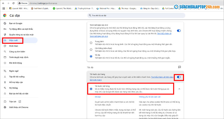 Chọn Tải trước mở rộng