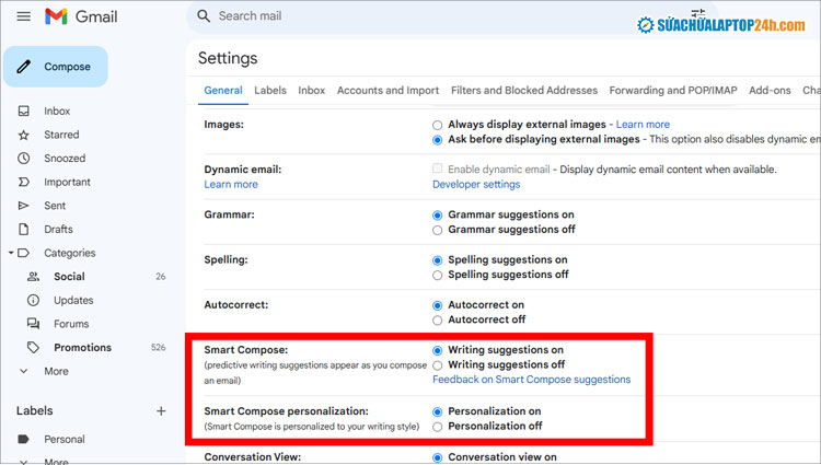 Chọn Smart Compose personalization để soạn thảo thông minh theo phong cách riêng