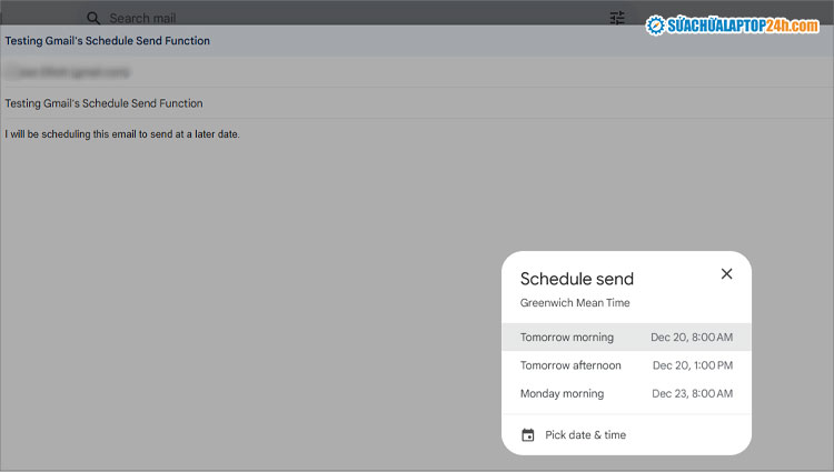 Thiết lập ngày giờ gửi email để lên lịch