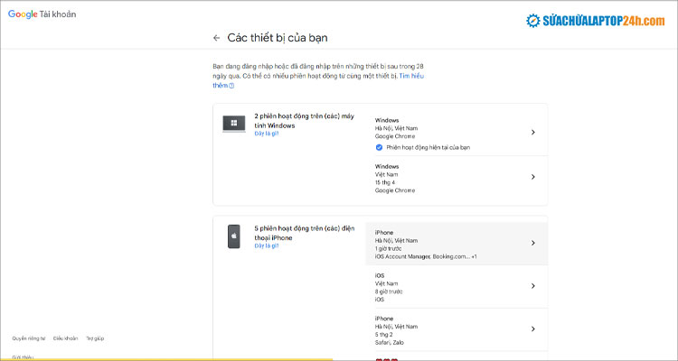 Kiểm tra các thiết bị đăng nhập