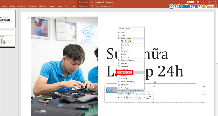 Chọn Remove Link để tạm xóa liên kết khỏi văn bản