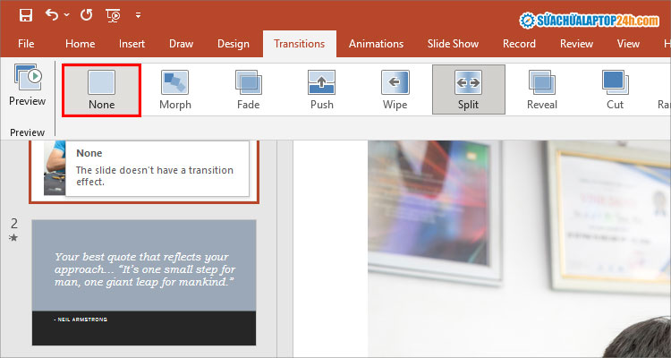 Chọn None để xóa hiệu ứng trong Powerpoint