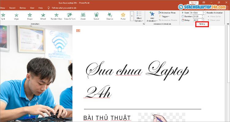 Thiết lập các cài đặt tạo hiệu ứng trong Powerpoint như hình