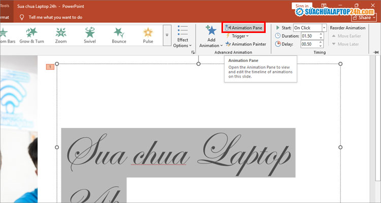 Nhấn chọn Animation Pane