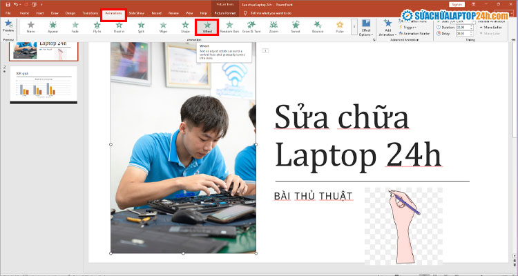Nhấn chọn hiệu ứng như hình