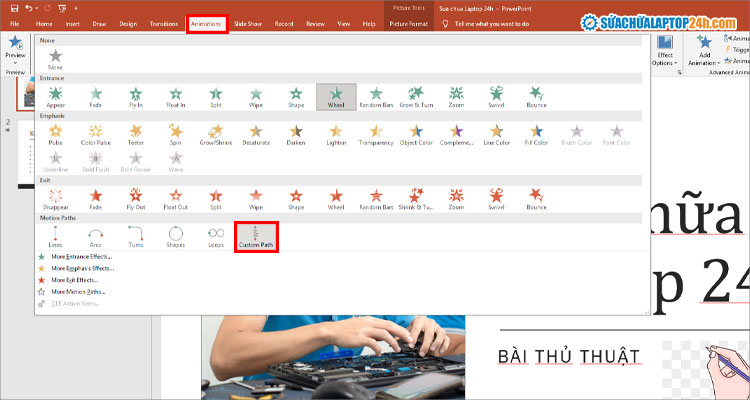 Chỉnh sửa đường hiệu ứng như trên hình