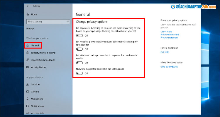 Tắt quyền truy cập của Windows