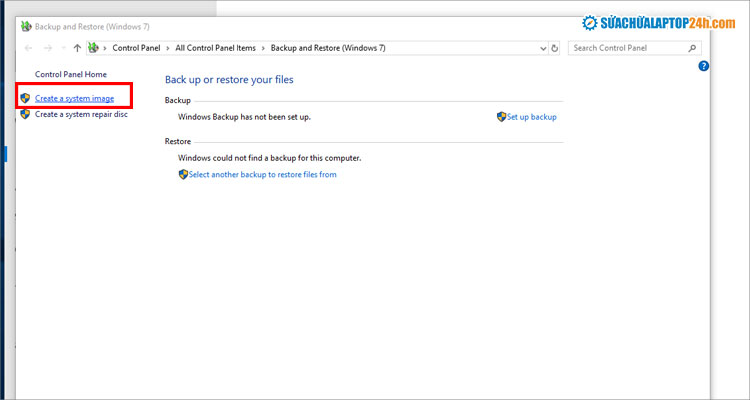 Chọn Create a system image