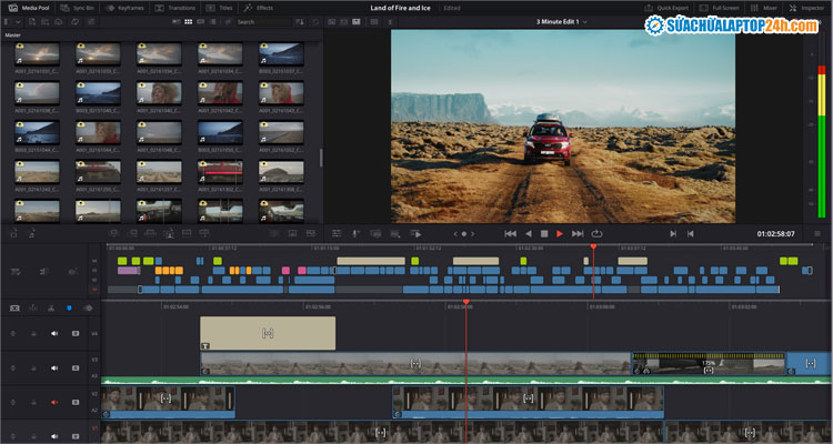 Giao diện phần mềm phần mềm edit video trên máy tính miễn phí - DaVinci Resolve