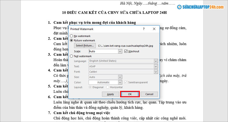 Thiết lập độ mờ và độ giãn như hình