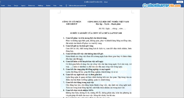 File word đã được chèn logo chìm