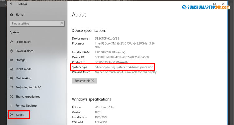 Thông tin phiên bản Windows hiển thị như hình