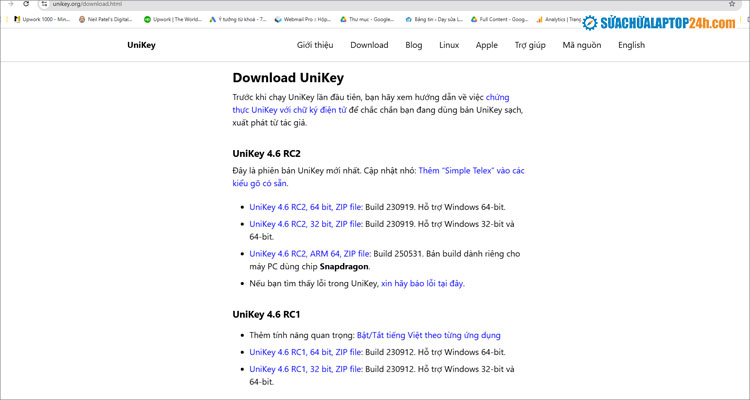 Nhấn chuột vào bộ cài UniKey phù hợp để tự động tải về