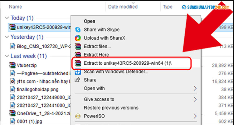 Chọn Extra to... để giải nén