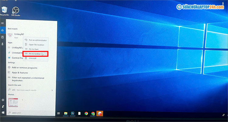 Ghim UniKey ra ngoài Taskbar để thuận tiện sử dụng