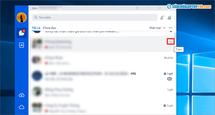 Đặt chuột tại tài khoản cần tắt thông báo để hiển thị dấu ba chấm như hình