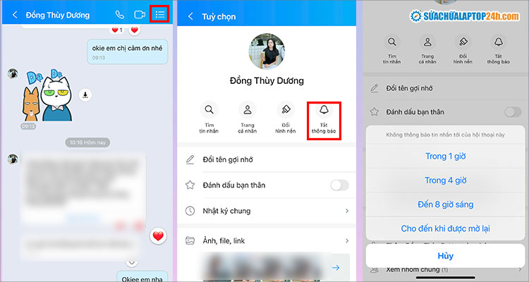 Chọn biểu tượng như hình để tắt thông báo