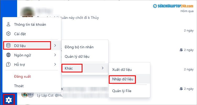 Chọn Nhập dữ liệu
