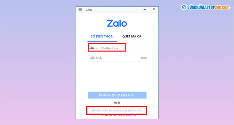 Nhập số điện thoại và chọn như hình