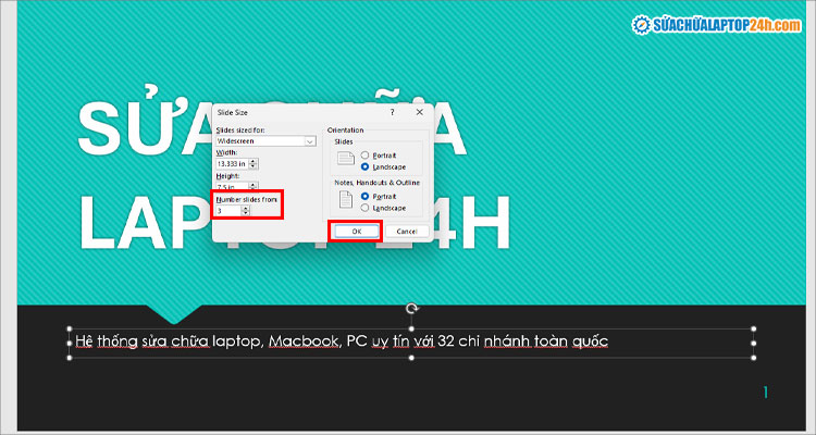 Điền hoặc chọn số bắt đầu trang mà bạn muốn