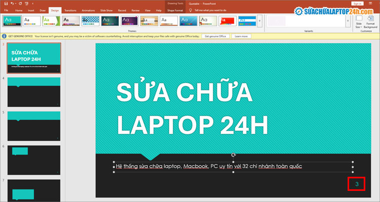Kết quả khi đánh số trang bắt đầu từ số 3