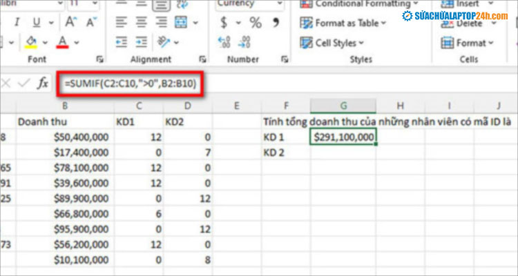 Cách tính tổng các ô không liền nhau trong Excel bằng hàm SUMIF đơn giản
