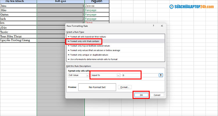 Thiết lập các cài đặt như hình để ẩn giá trị bằng 0 trong Excel