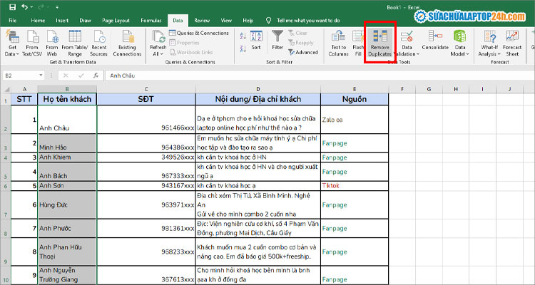 Chọn Remove Duplicates như hình