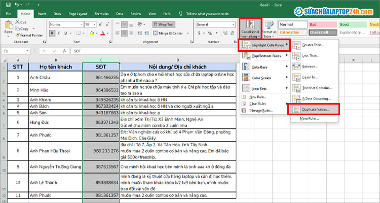 Chọn Duplicates như hình