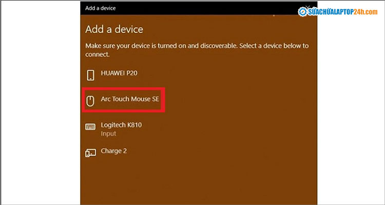 Chọn tên chuột để kết nối chuột bluetooth với laptop