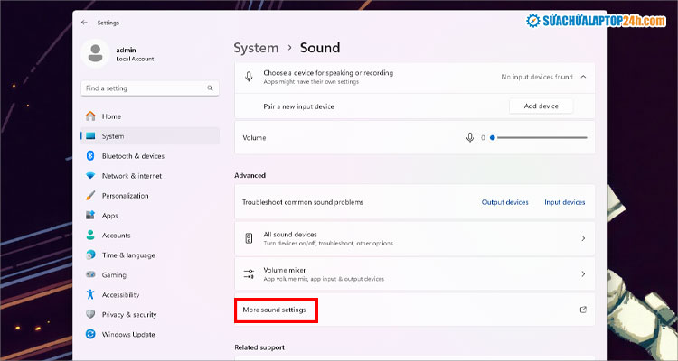 Chọn More Sound Settings